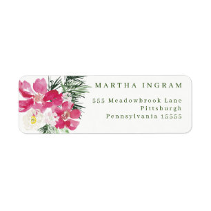 Etiqueta Anêmona De Aquarela, Flor Rosa E Molusão