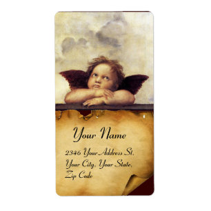 Etiqueta ÂNGEL / Cherub ondulado,,pergaminho castanho,bran