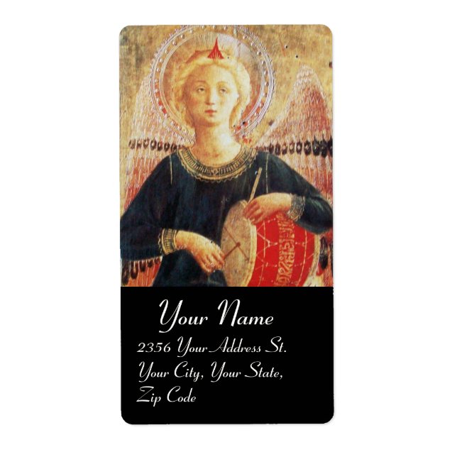 Etiqueta ÂNGULO MÚSICO EM VERMELHO E DOURADO, preto (Frente)