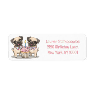 Etiqueta Aniversário Cupcake de Cães Pug