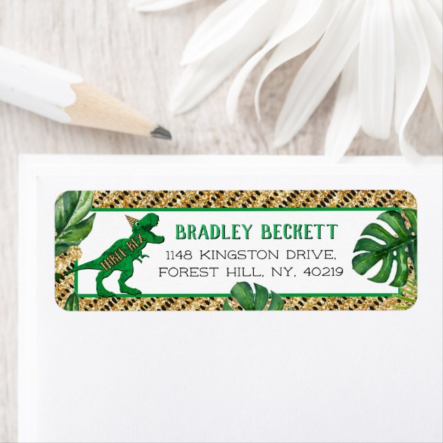 Etiqueta Aniversário de 3 anos de Dinossauro Três Rex (Insitu)