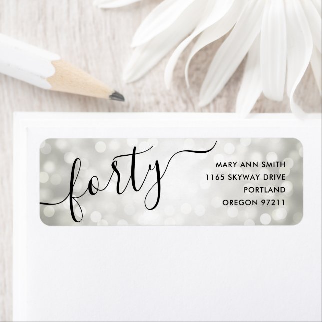 Etiqueta Aniversário de 40 anos das luzes brilhantes pratea (Insitu)