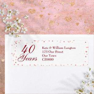Etiqueta Aniversário de 40 Anos de Casamento Confete Rubi
