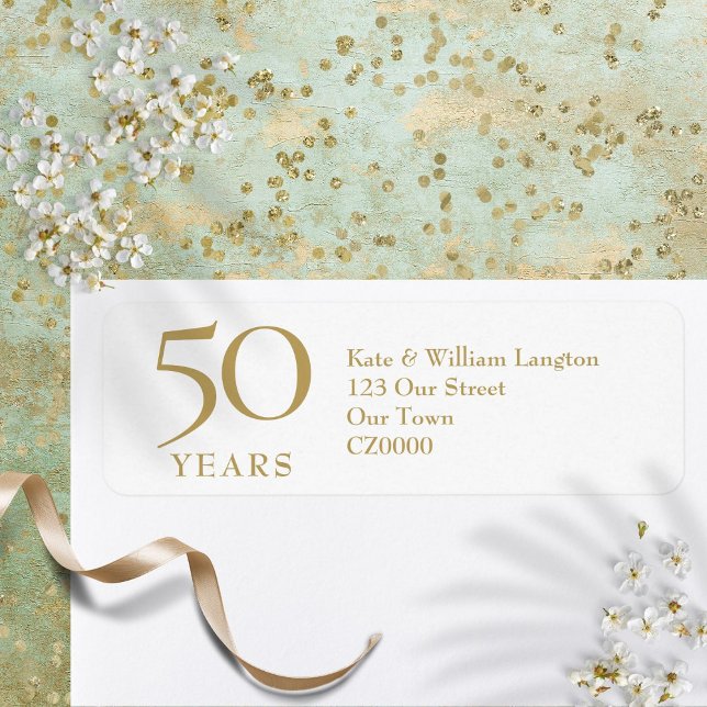 Etiqueta Aniversário de Bodas de Ouro Endereço (50th Wedding Anniversary Gold Address Label)