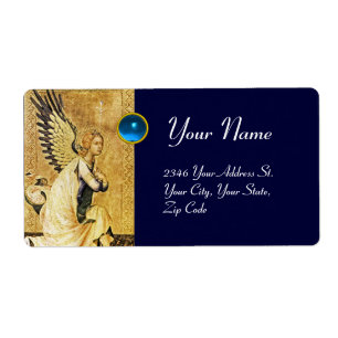 Etiqueta ANJO do AVISO, safira azul
