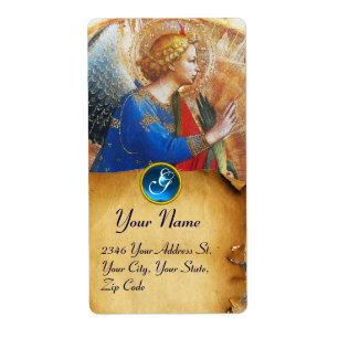 ETIQUETA ANJO NO MONOGRAMA VERMELHO E AZUL DOURADO