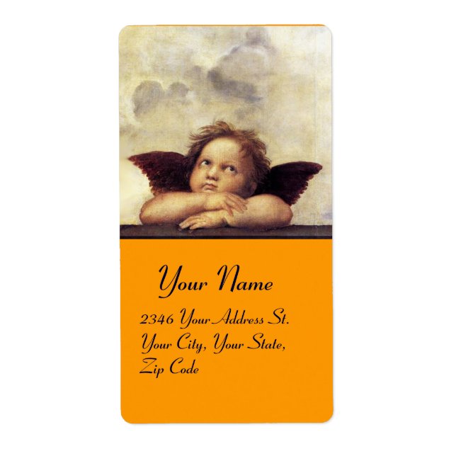 Etiqueta ANJO / Querubim Alado,laranja,branco (Frente)