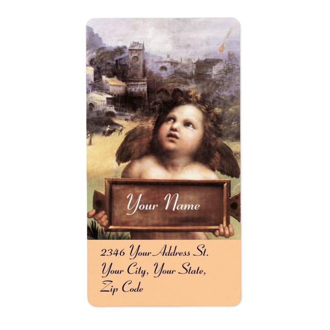 Etiqueta ANJO / Querubim Alado, rosa, branco (Frente)