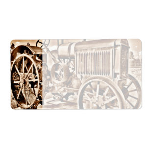 Etiqueta Antiquado Equipamento de Fazenda de Trator Sepia C