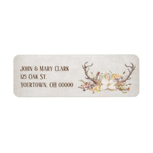 Etiqueta Antlers dos cervos e buquê floral