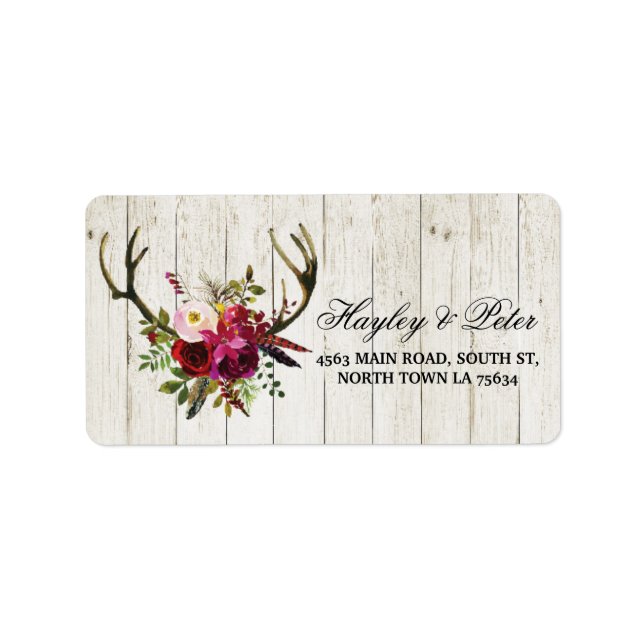 Etiqueta Antlers Rustic Address Labels Stickers Casamento (Frente)