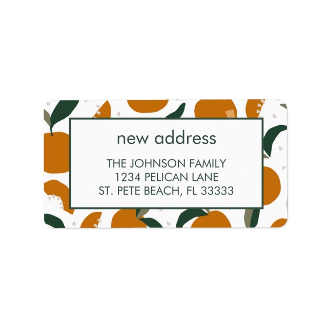 Etiqueta Anúncio de Novo Endereço em Laranjas da Flórida (Frente)