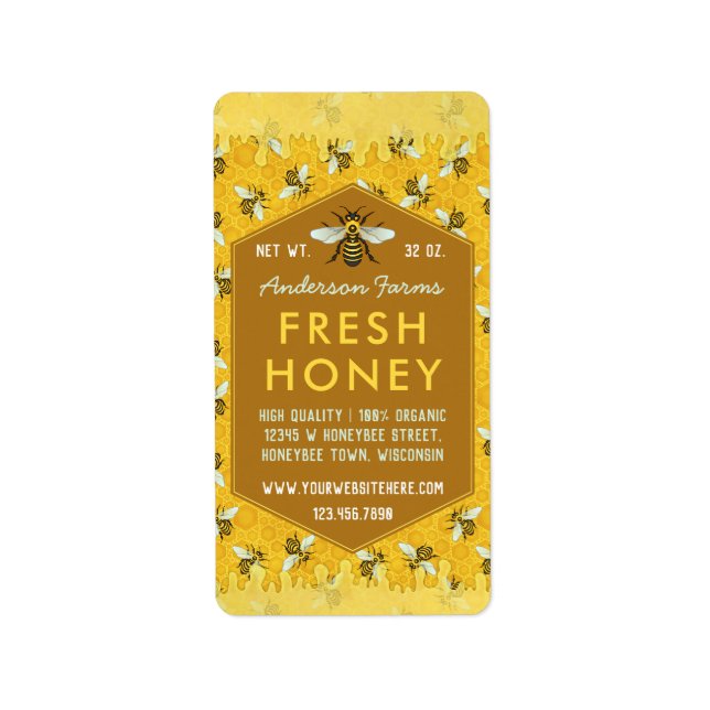 Etiqueta Apiary Honey Jar Labels Honeycomb Abelhas (Frente)