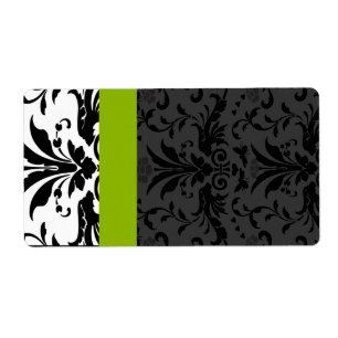 Etiqueta Apple Green & Black Bumble Damask Endereço