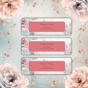 Etiqueta apricot floral aquarela rosa casamento