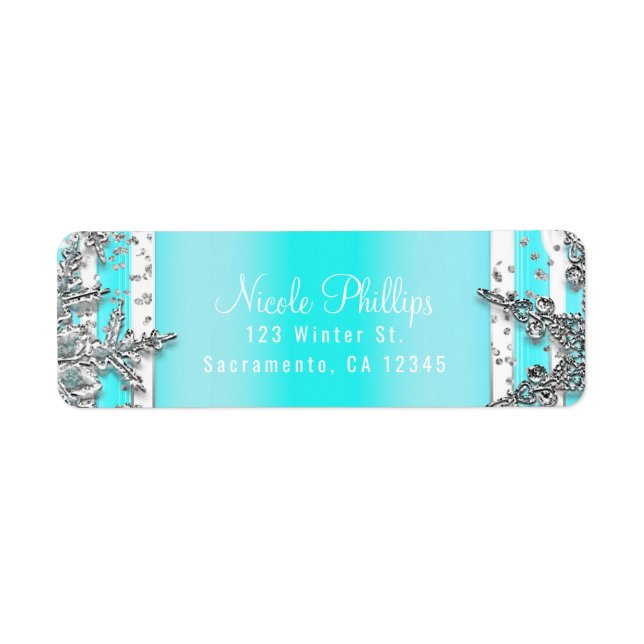 Etiqueta Aqua Blue & Silver Winter Snowflakes Partido Elega (Frente)