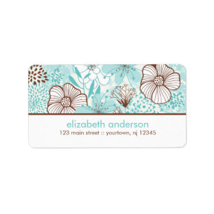 Etiqueta Aqua e Brown florais