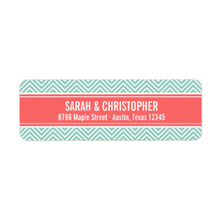 Etiqueta Aqua e Coral Modern Chevron