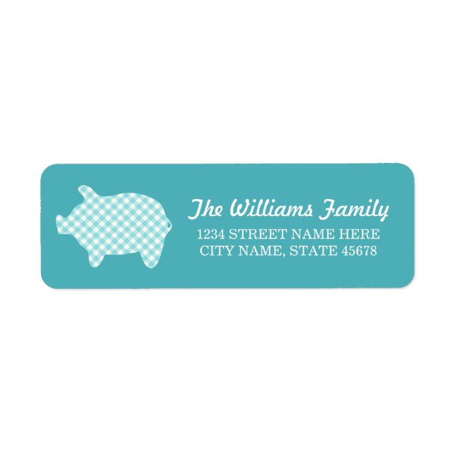 Etiqueta Aqua Gingham Piggie Address Labels (Frente)