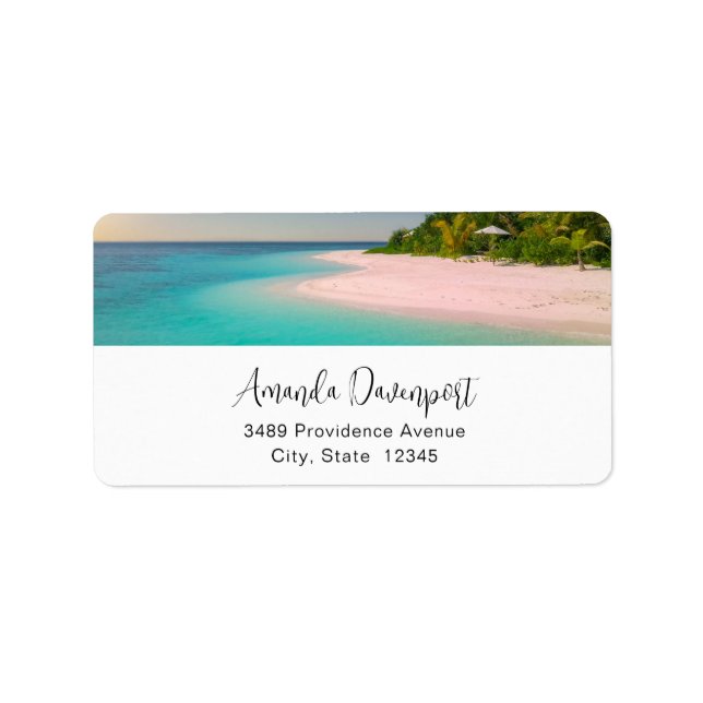 Etiqueta Aquamarine Ocean Tropical Beach Scenic Address (Frente)
