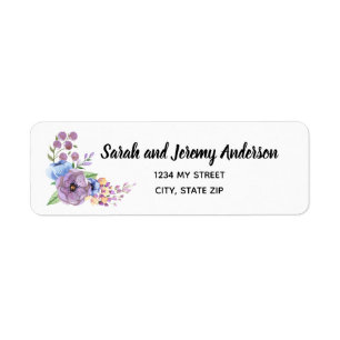 Etiqueta Aquarela Boho Floral Lilás & Azul Personalizar