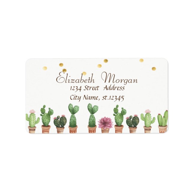 Etiqueta Aquarela Cactus,Faux Gold Foil Confetti (Frente)