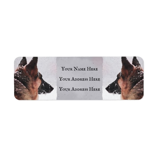 Etiqueta Aquarela do german shepherd no inverno (Frente)