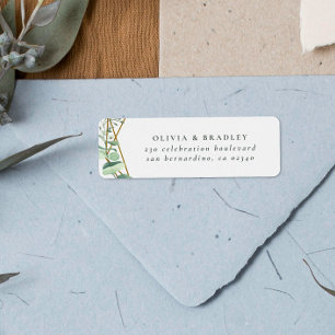 Etiqueta Aquarela Eucalipto e geometria Dourada