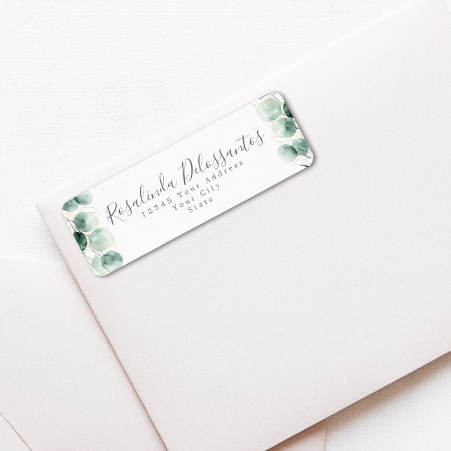 Etiqueta Aquarela Eucalyptus Greenery Folhagem Dourada (Watercolor Eucalyptus Greenery Gold Foliage Label)