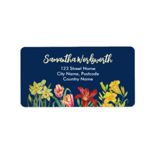 Etiqueta Aquarela Flores de Primavera Laranja Amarelo Azul 