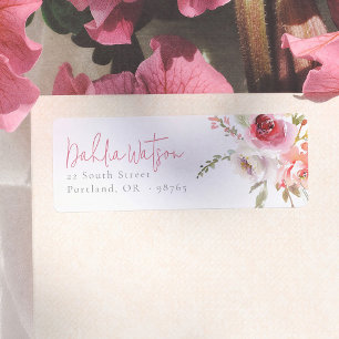 Etiqueta Aquarela Flores Letra Elegante Endereço de Remeten
