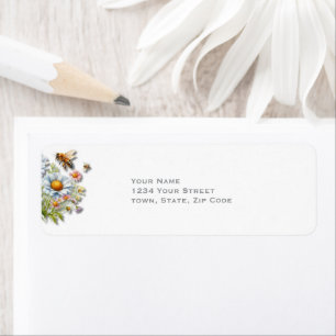 Etiqueta Aquarela Flores Silvestres Abelha Casamento