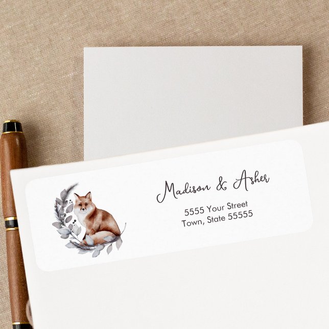 Etiqueta Aquarela Fox Modern Winter Foliage Botanage (Criador carregado)