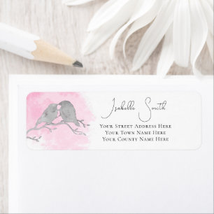Etiqueta Aquarela Grey Lovebird Galho Rosa Cor Lavagem