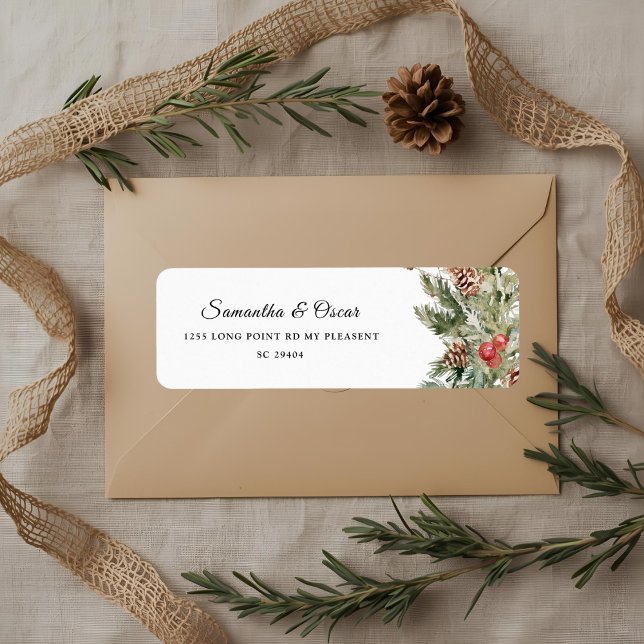 Etiqueta Aquarela Palha Verde de Inverno e Pine Cone (Criador carregado)