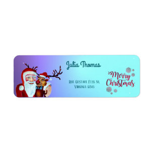 Etiqueta Aquarela Rindo Santa Claus Rudolf Sorrindo