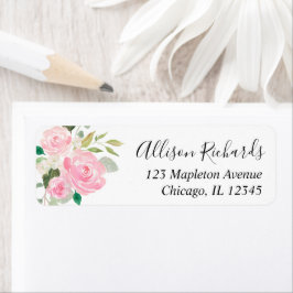 Etiqueta Aquarelas florais de verde branco rosa corado