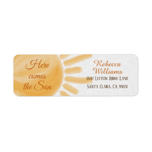 Etiqueta Aqui Vem Filho Sunshine Rays Endereço de Chá de fr