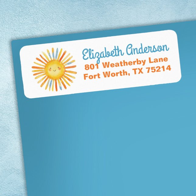 Etiqueta Aqui vem o Chá de fraldas do Sol Filho (A cute Sunshine return address label. Coordinates with the Here Comes the Son baby shower invitation)