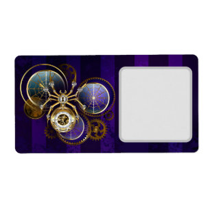 Etiqueta Aranha Steampunk no fundo roxo