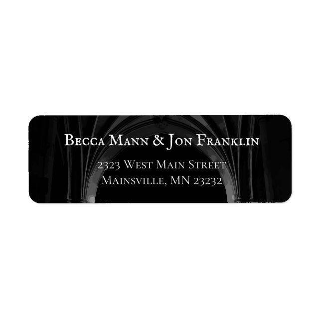 Etiqueta Arca Gótica Casamento Legante Preto Escuro e Branc (Frente)