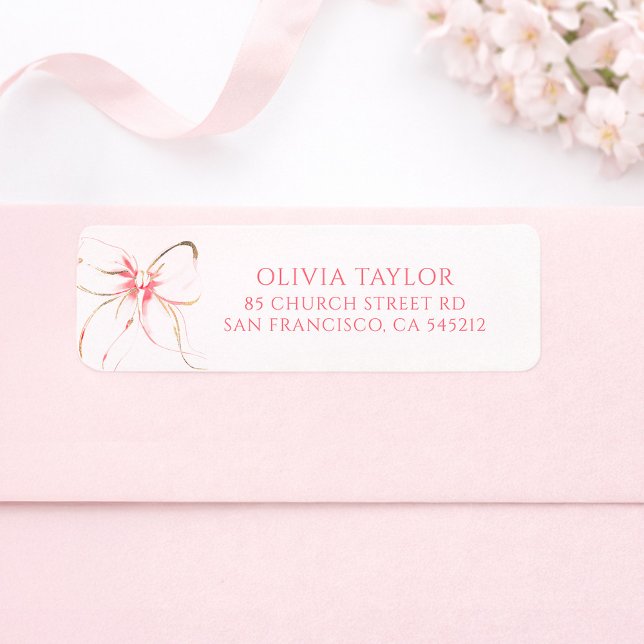 Etiqueta Arco de Batismo Rosa Suave (Pink Bow Labels)