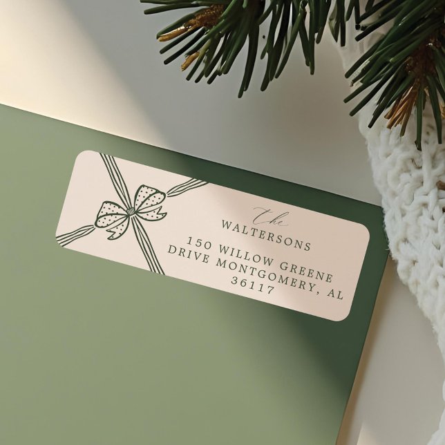 Etiqueta Arco de Natal Elegante e Fita presente (Elegant Christmas Bow & Ribbon Present Label)
