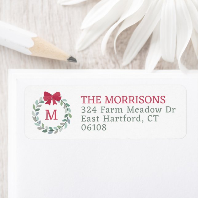 Etiqueta Arco Vermelho de Fera Natal Monograma (Insitu)