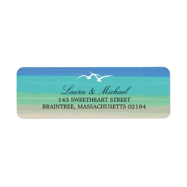 Etiqueta Areia, mar e gaivotas | Endereço de devolução (Frente)