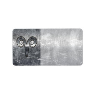 Etiqueta Aries Zodiac Symbol in Silver Steel Style