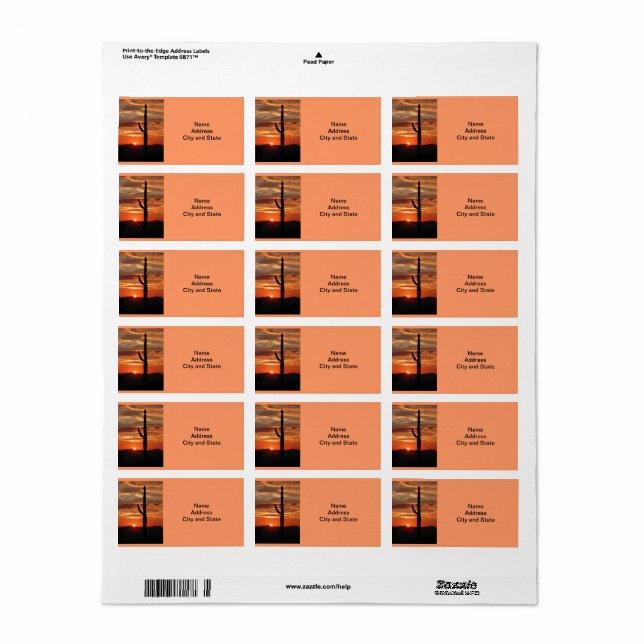 Etiqueta Arizona landscape sunset template (Toda a folha)