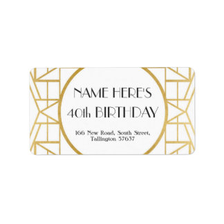 Etiqueta Art Deco Birthday Gatsby, de 1920 Endereço Dourado