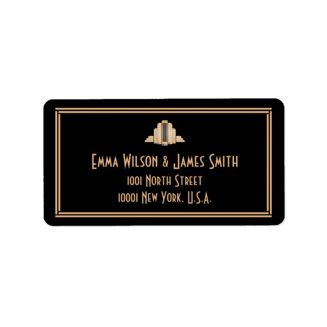 Etiqueta Art Deco Black Cinza Gatsby Address Labels (Frente)
