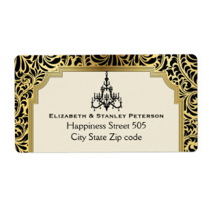 Etiqueta Art Deco chandelier black, casamento ouro